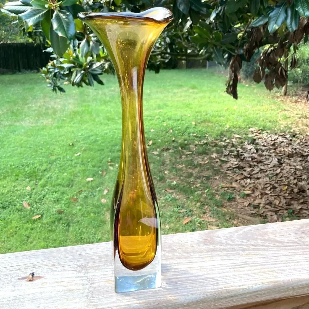 Bo Borgstrom Jack In The Pulpit Vintage 1960s Swedish Amber Glass Vase 12.5 in